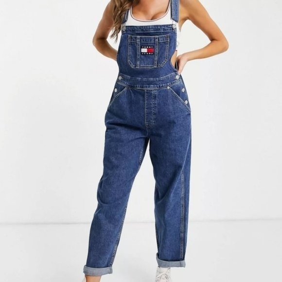 Tommy Hilfiger Pants - Tommy Jeans flag logo dungarees in mid wash Vintage 90s Overalls